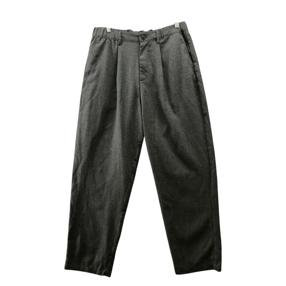 Gap Relaxed Pleated Dress Pant Mens M Gray Flannel Wool-Like Baggy Elastic Waist - Picture 1 of 12